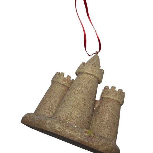 Sandcastle Seashore Themed Christmas Ornament With Red Ribbon - Picture 2 of 4